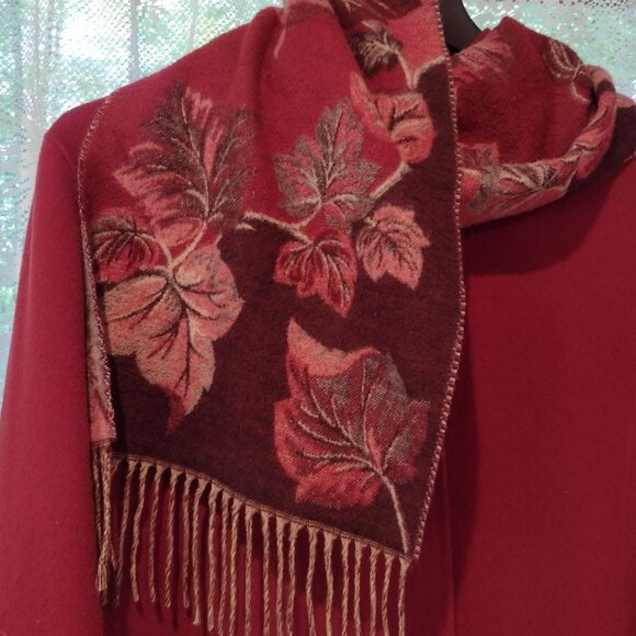 2nd Price Drop! Brown Mahogany Wool/Nylon Blend long Coat with Scarf - Picture 1 of 8